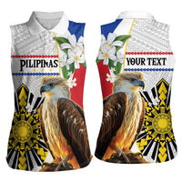 Personalised Philippines Eagle Women Sleeveless Polo Shirt Filipino Sun Mix Sampaguita Flower
