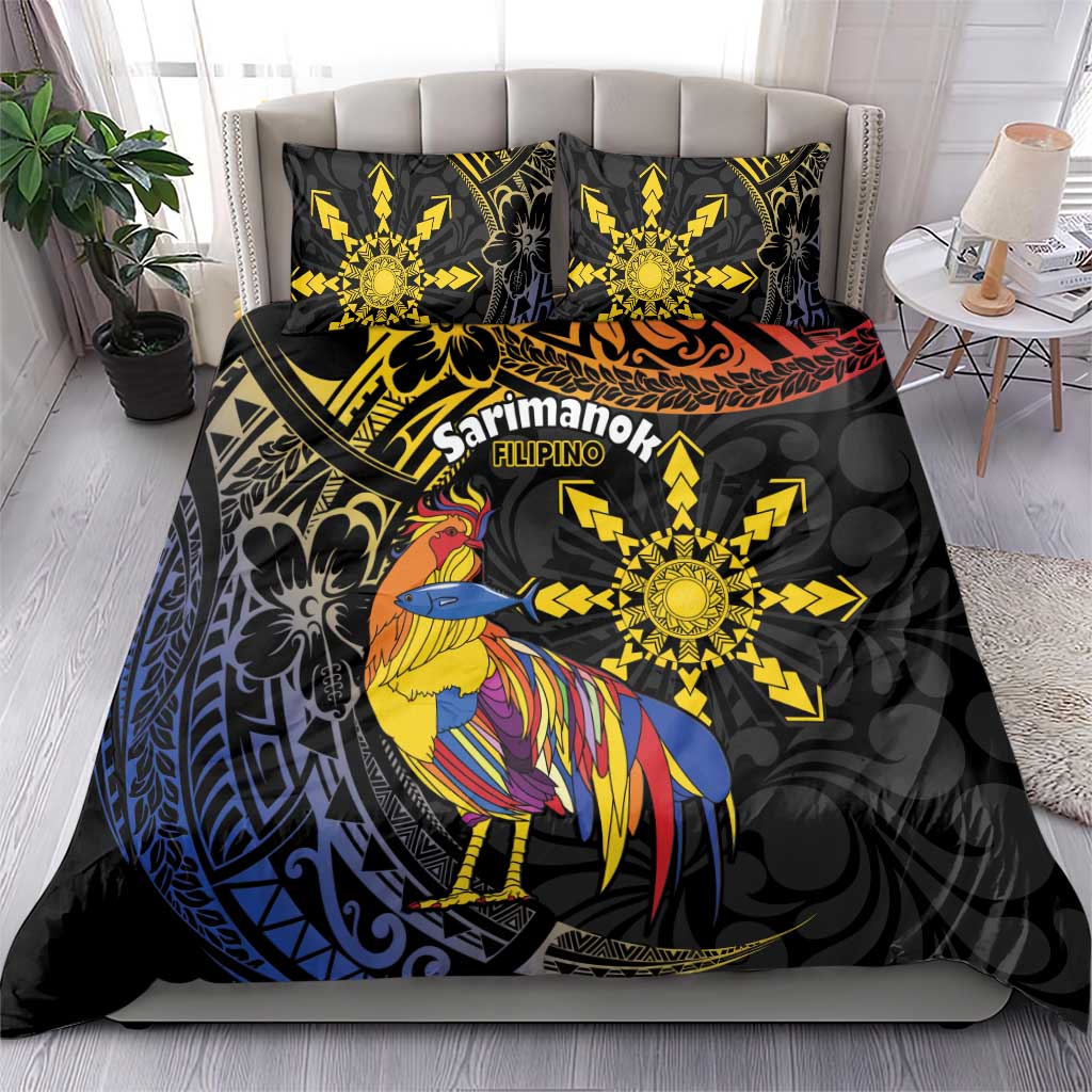 Philippines Sarimanok Bedding Set Papanok Legendary Bird Okir Polynesian Pattern