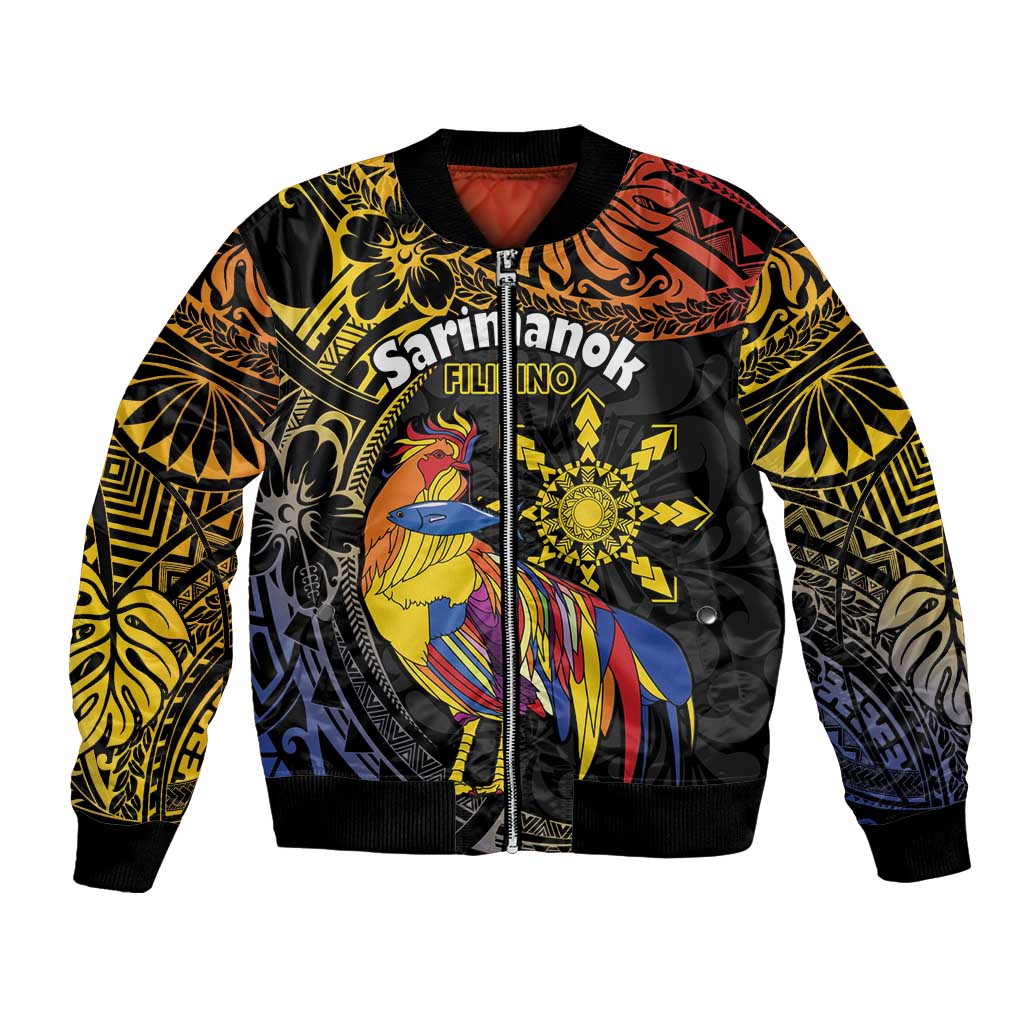 Philippines Sarimanok Bomber Jacket Papanok Legendary Bird Okir Polynesian Pattern