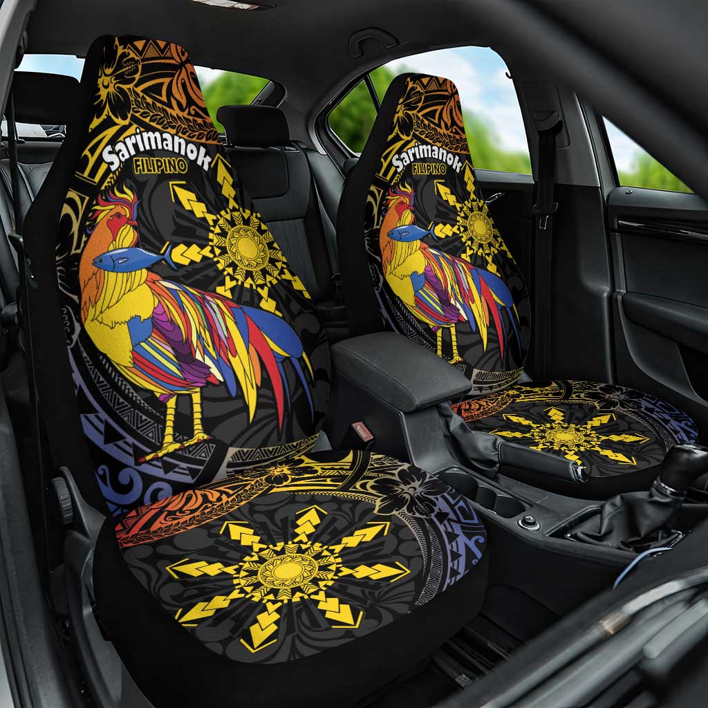 Philippines Sarimanok Car Seat Cover Papanok Legendary Bird Okir Polynesian Pattern