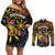 Philippines Sarimanok Couples Matching Off Shoulder Short Dress and Long Sleeve Button Shirt Papanok Legendary Bird Okir Polynesian Pattern