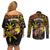 Philippines Sarimanok Couples Matching Off Shoulder Short Dress and Long Sleeve Button Shirt Papanok Legendary Bird Okir Polynesian Pattern