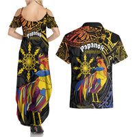 Philippines Sarimanok Couples Matching Summer Maxi Dress and Hawaiian Shirt Papanok Legendary Bird Okir Polynesian Pattern