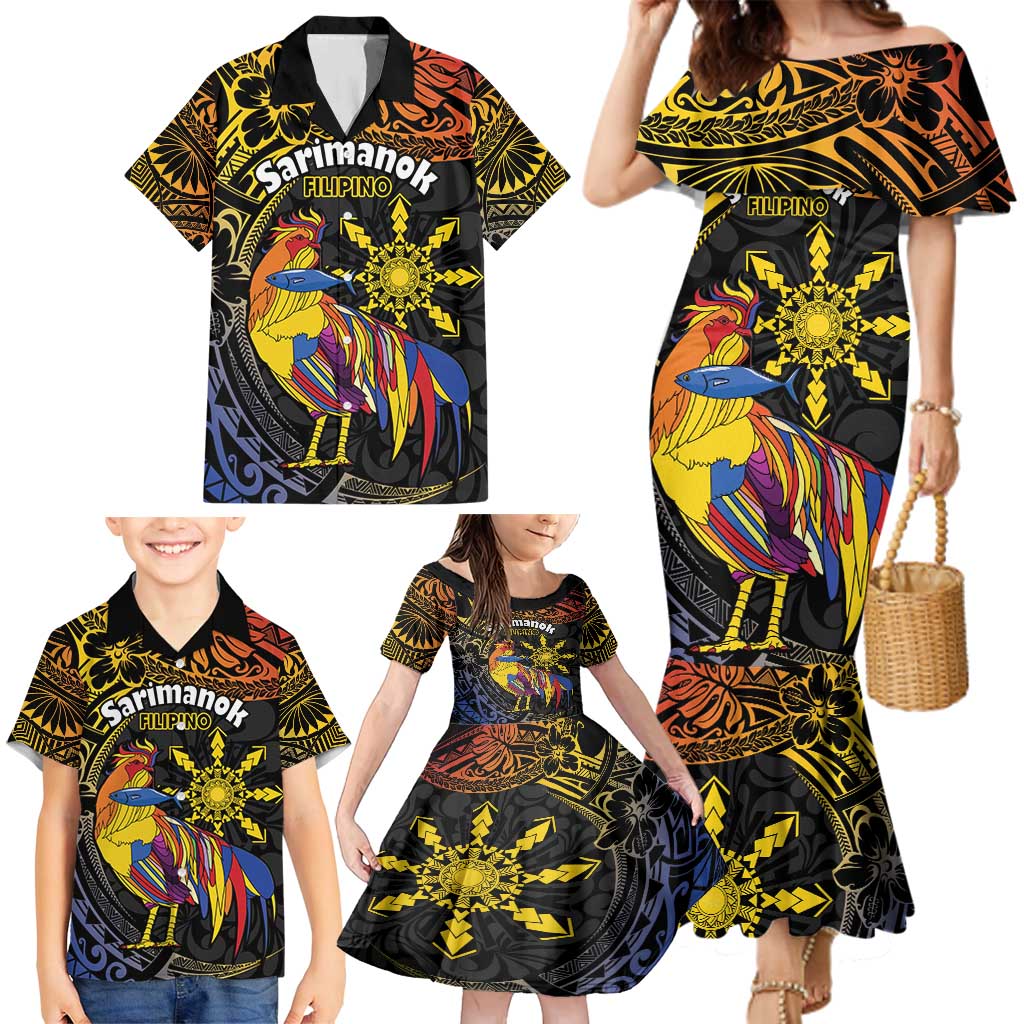 Philippines Sarimanok Family Matching Mermaid Dress and Hawaiian Shirt Papanok Legendary Bird Okir Polynesian Pattern