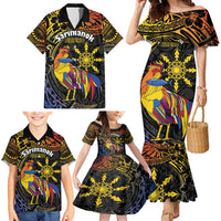 Philippines Sarimanok Family Matching Mermaid Dress and Hawaiian Shirt Papanok Legendary Bird Okir Polynesian Pattern