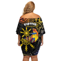 Philippines Sarimanok Family Matching Off Shoulder Short Dress and Hawaiian Shirt Papanok Legendary Bird Okir Polynesian Pattern