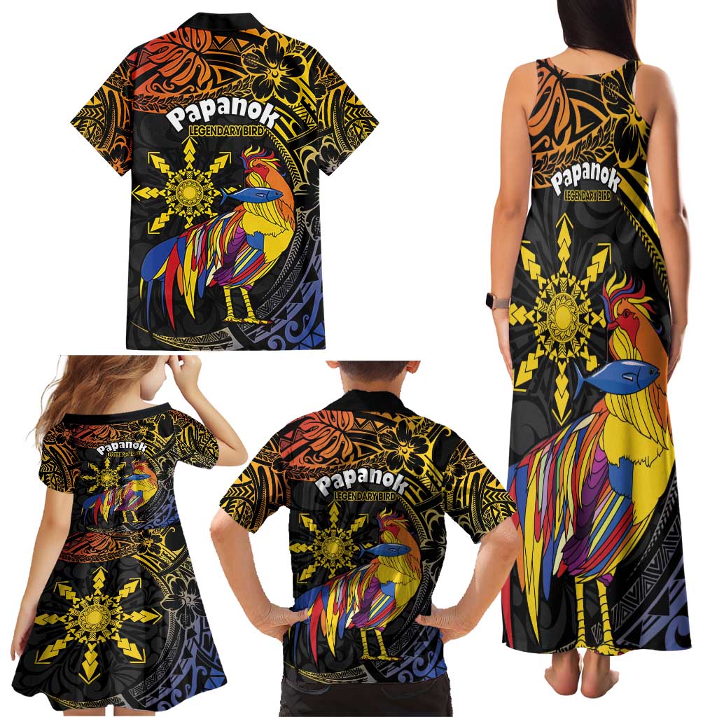 Philippines Sarimanok Family Matching Tank Maxi Dress and Hawaiian Shirt Papanok Legendary Bird Okir Polynesian Pattern
