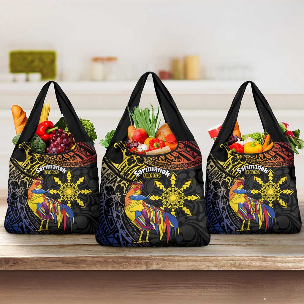 Philippines Sarimanok Grocery Bag Papanok Legendary Bird Okir Polynesian Pattern