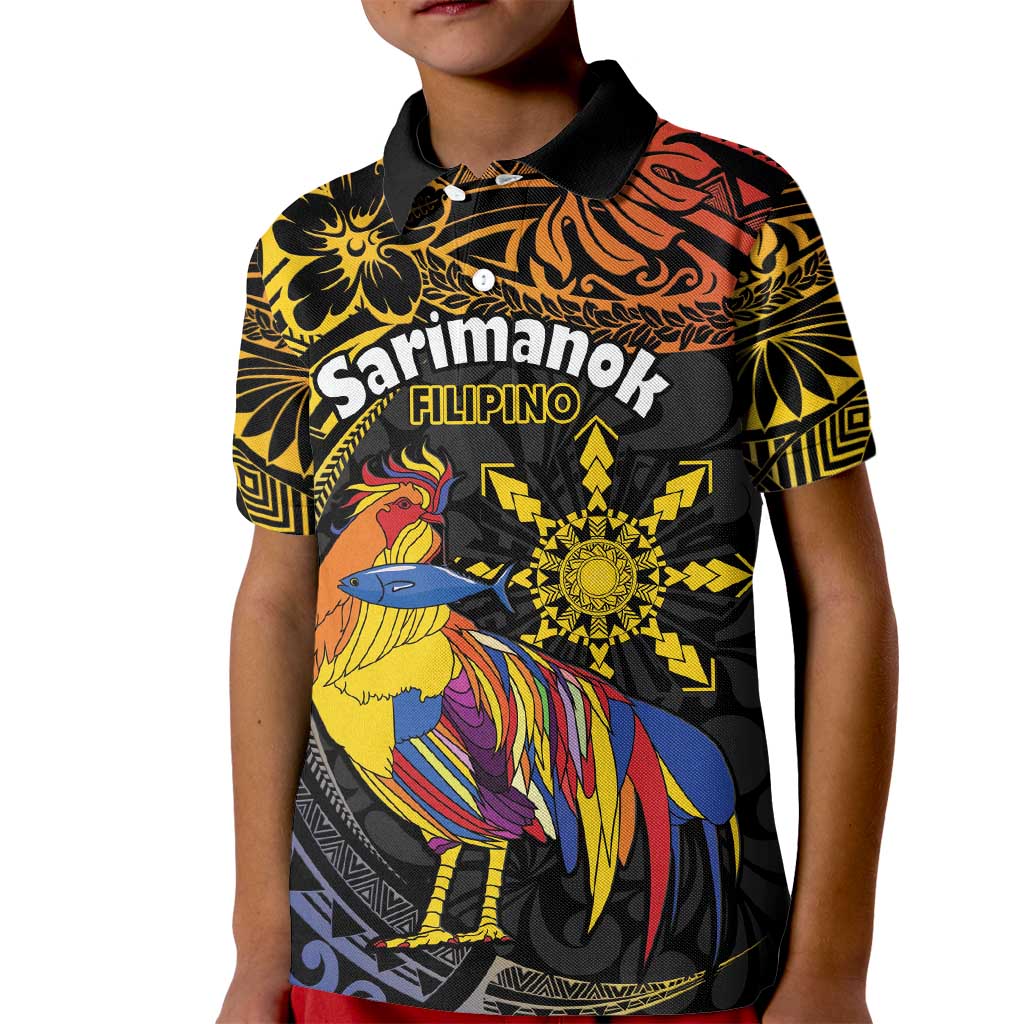 Philippines Sarimanok Kid Polo Shirt Papanok Legendary Bird Okir Polynesian Pattern