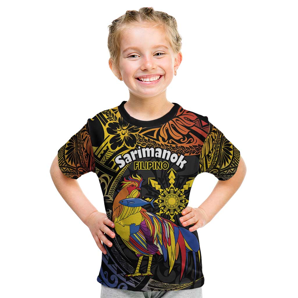 Philippines Sarimanok Kid T Shirt Papanok Legendary Bird Okir Polynesian Pattern