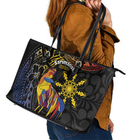Philippines Sarimanok Leather Tote Bag Papanok Legendary Bird Okir Polynesian Pattern