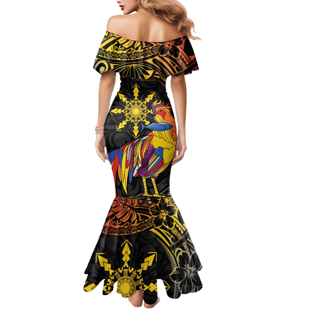 Philippines Sarimanok Mermaid Dress Papanok Legendary Bird Okir Polynesian Pattern