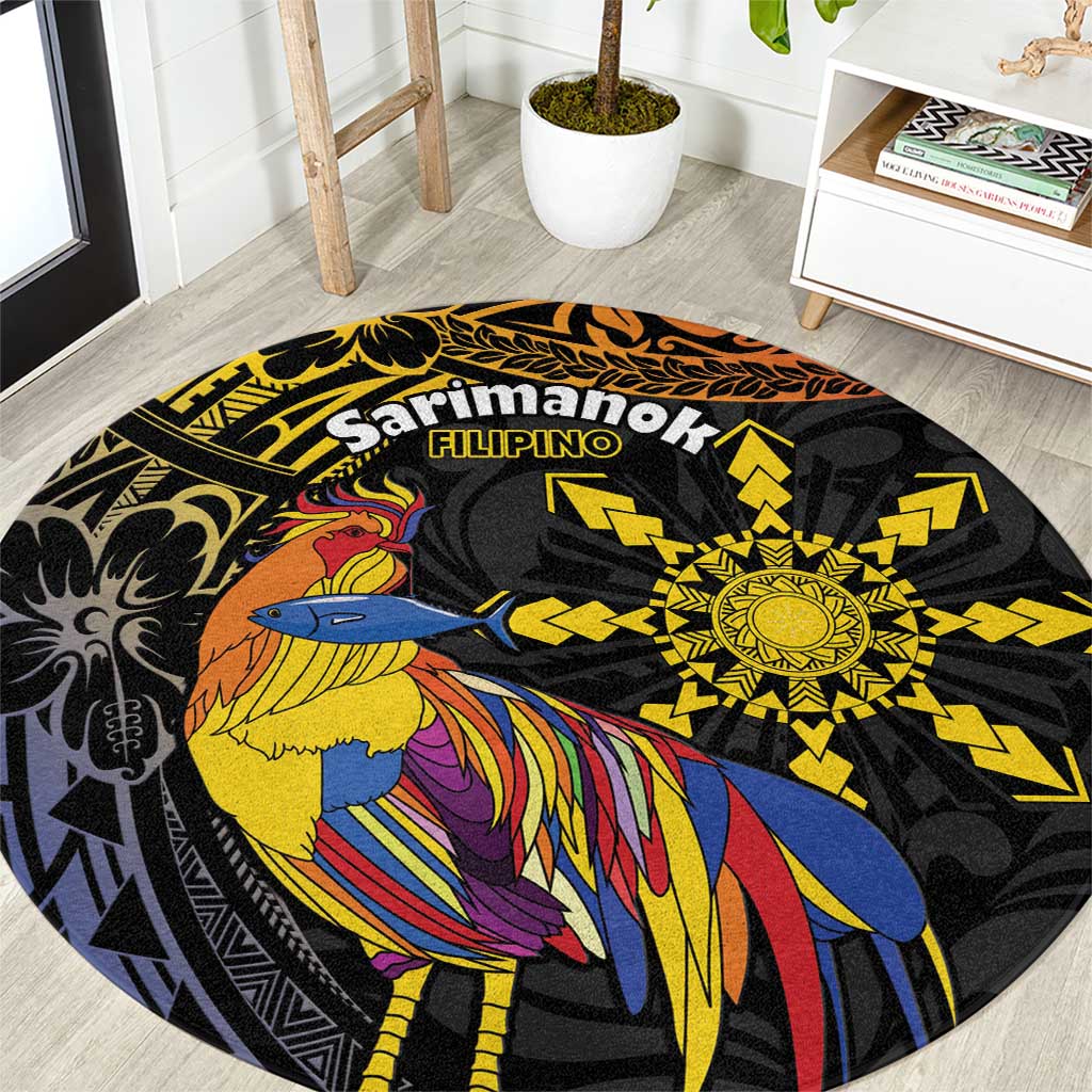 Philippines Sarimanok Round Carpet Papanok Legendary Bird Okir Polynesian Pattern
