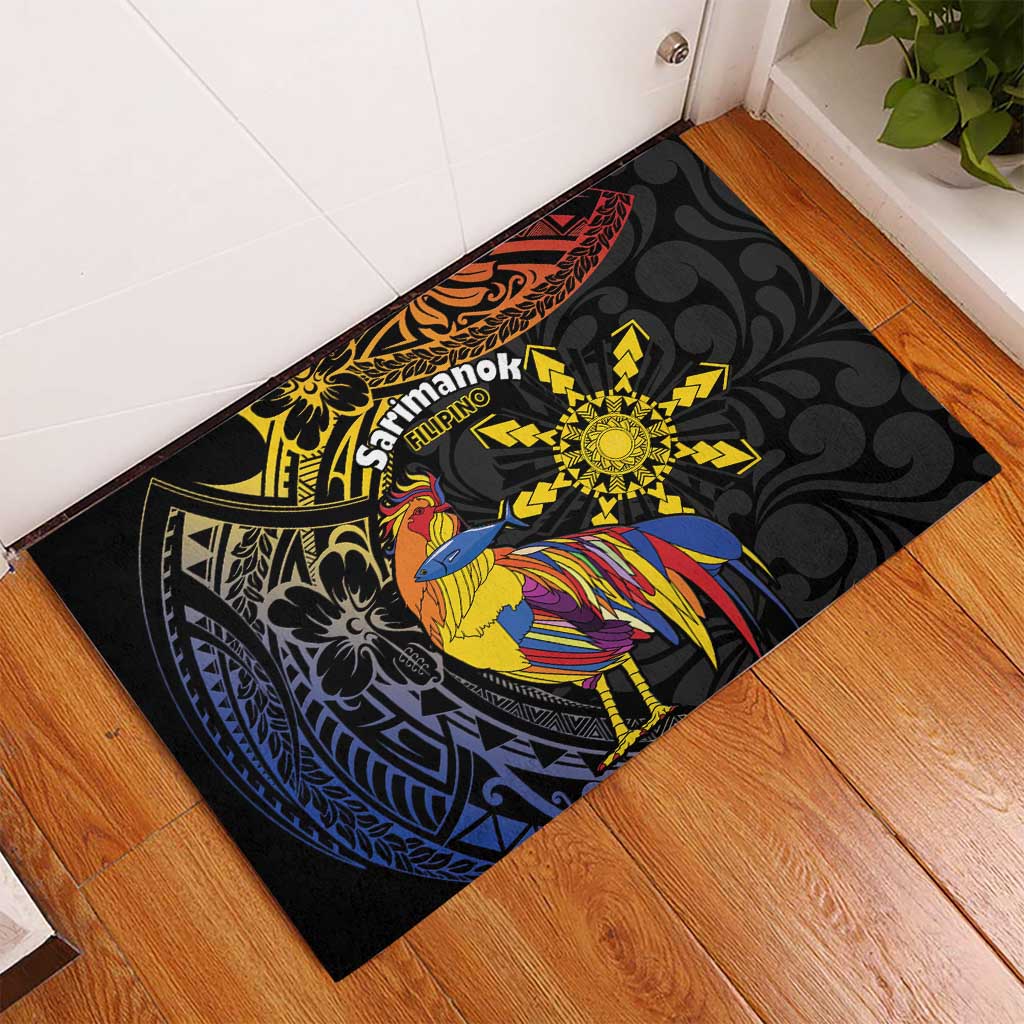 Philippines Sarimanok Rubber Doormat Papanok Legendary Bird Okir Polynesian Pattern