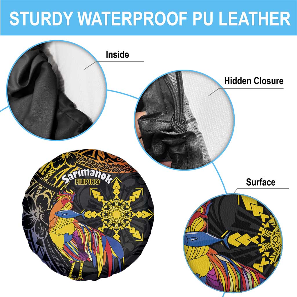 Philippines Sarimanok Spare Tire Cover Papanok Legendary Bird Okir Polynesian Pattern