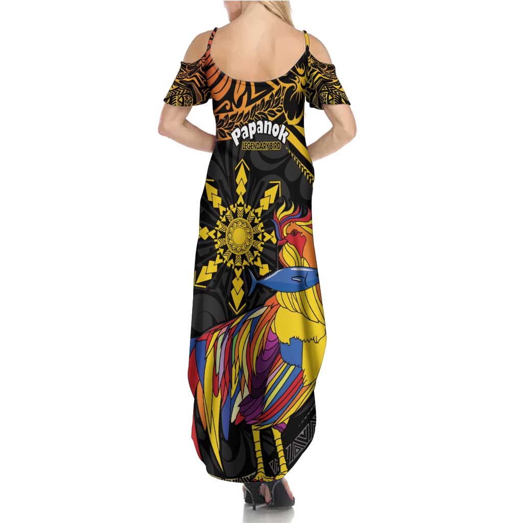 Philippines Sarimanok Summer Maxi Dress Papanok Legendary Bird Okir Polynesian Pattern