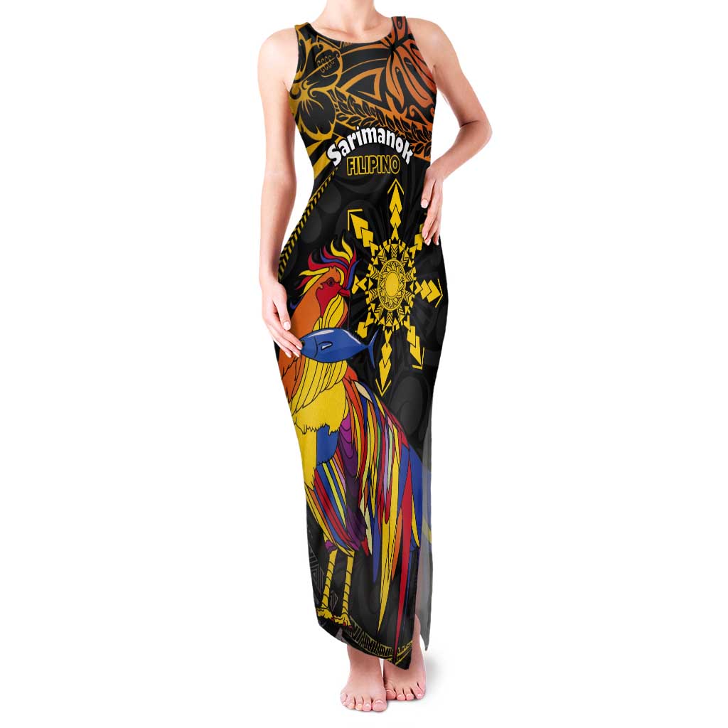 Philippines Sarimanok Tank Maxi Dress Papanok Legendary Bird Okir Polynesian Pattern