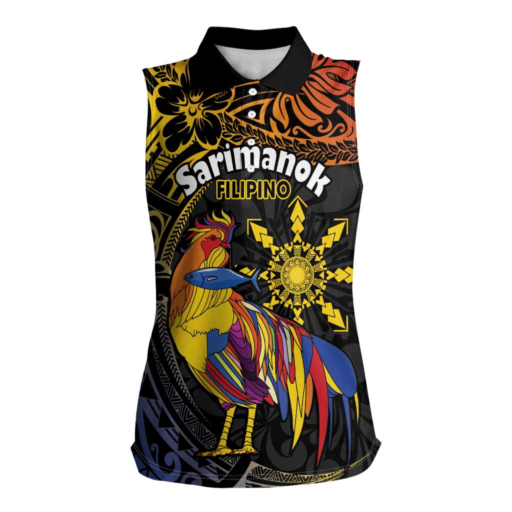 Philippines Sarimanok Women Sleeveless Polo Shirt Papanok Legendary Bird Okir Polynesian Pattern