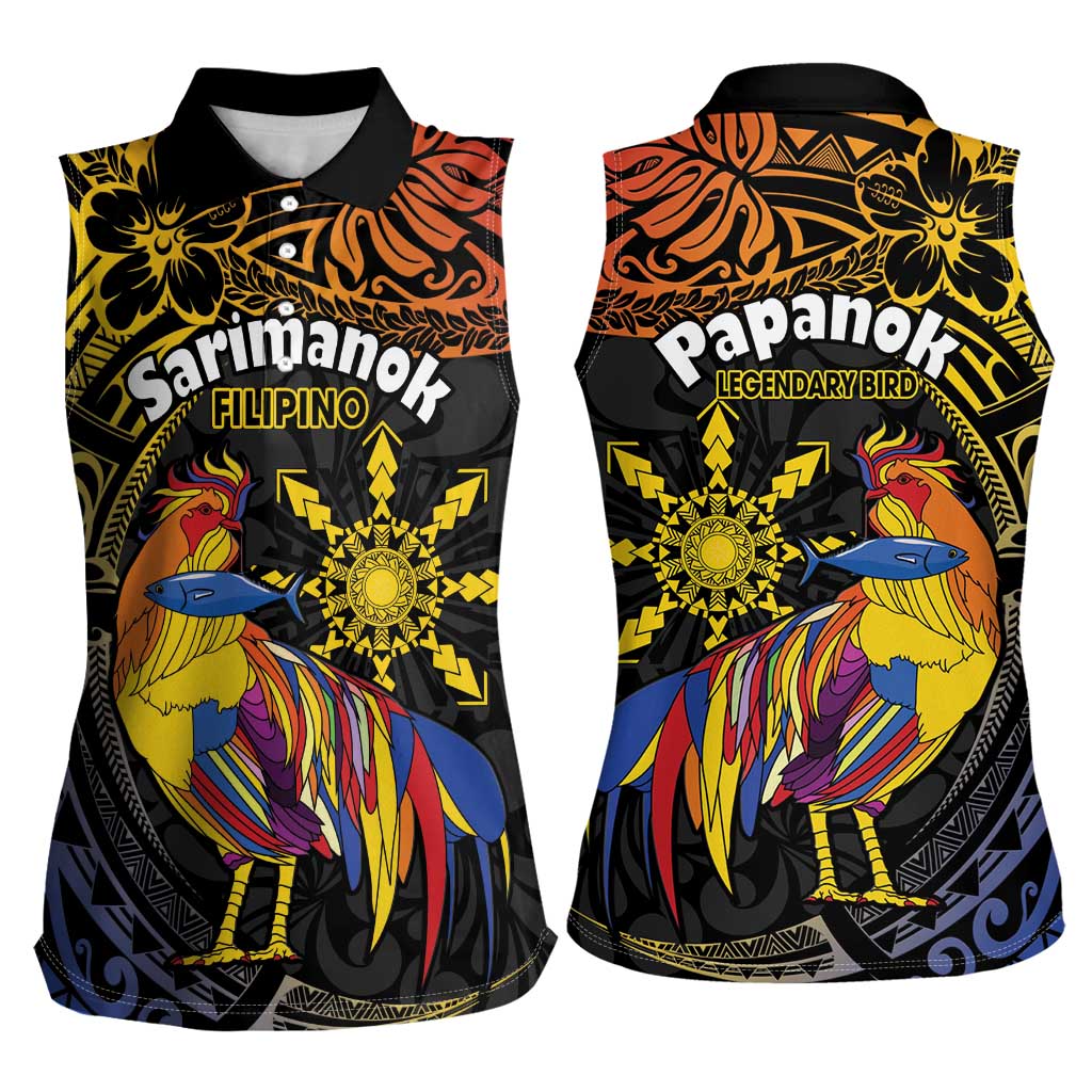 Philippines Sarimanok Women Sleeveless Polo Shirt Papanok Legendary Bird Okir Polynesian Pattern