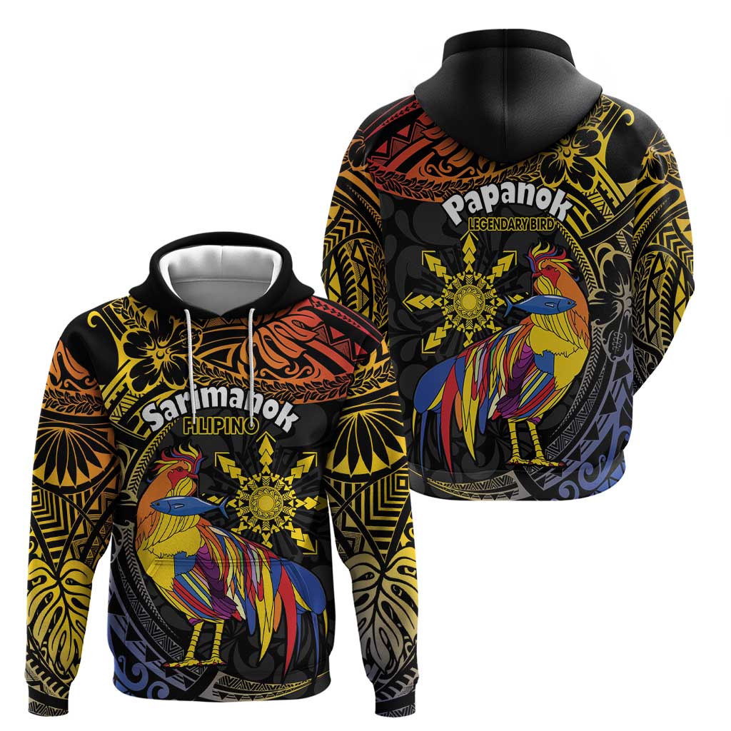 Philippines Sarimanok Zip Hoodie Papanok Legendary Bird Okir Polynesian Pattern