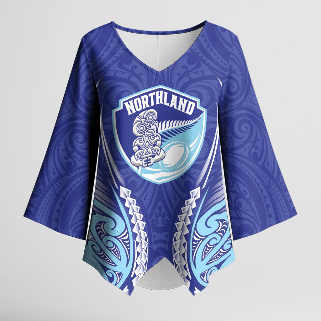 Northland 2026 Rugby Custom Kimono Sleeve Blouse NZ Maori Silver Fern LT14 Female Blue - Polynesian Pride