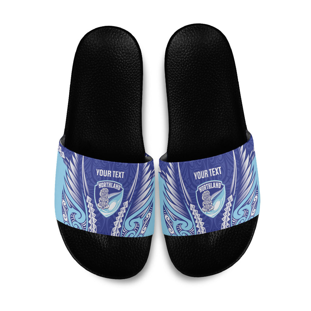 Northland 2026 Rugby Custom Slide Sandals NZ Maori Silver Fern LT14 Blue - Polynesian Pride