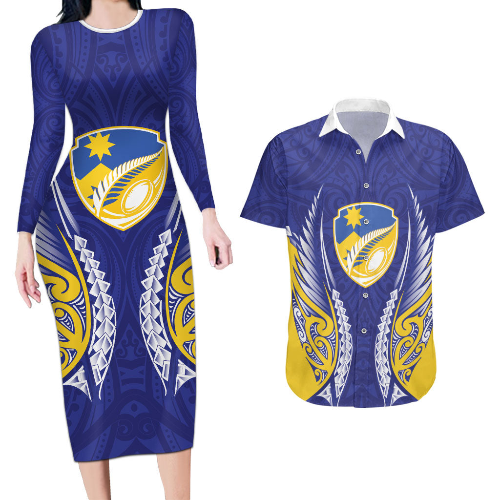 Otago 2026 Rugby Custom Couples Matching Long Sleeve Bodycon Dress and Hawaiian Shirt NZ Maori Silver Fern