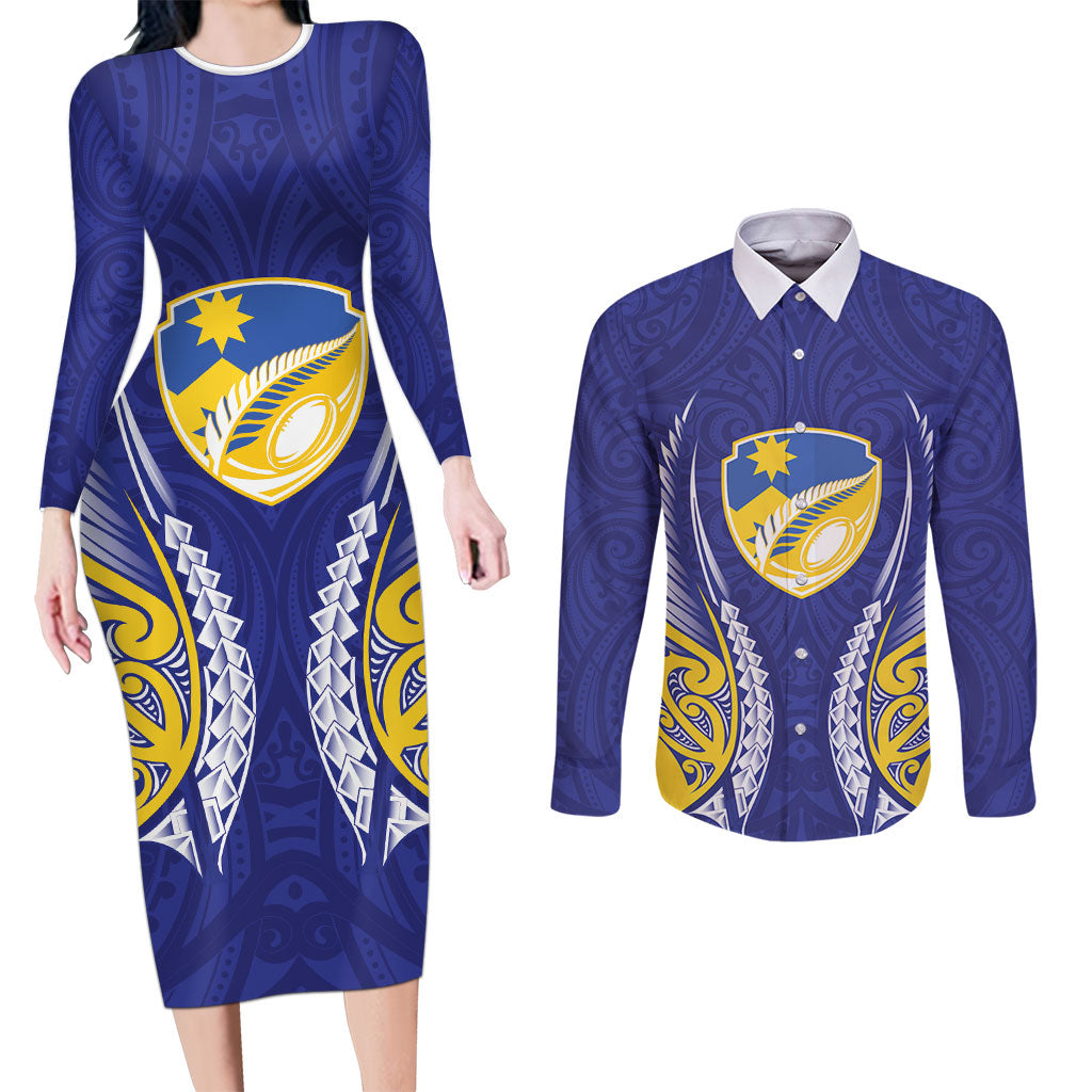 Otago 2026 Rugby Custom Couples Matching Long Sleeve Bodycon Dress and Long Sleeve Button Shirt NZ Maori Silver Fern