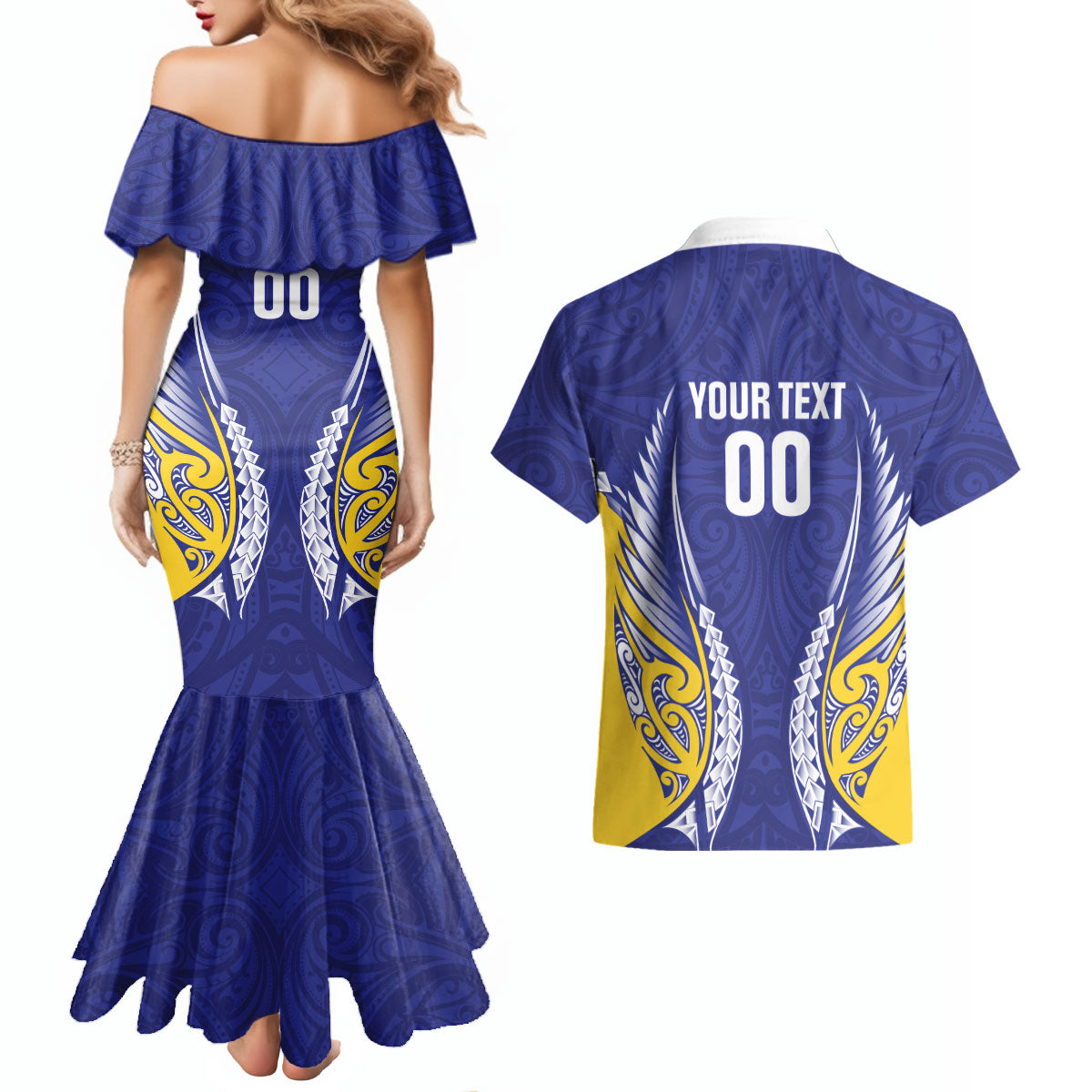 Otago 2026 Rugby Custom Couples Matching Mermaid Dress and Hawaiian Shirt NZ Maori Silver Fern