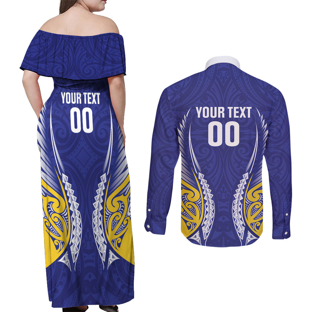 Otago 2026 Rugby Custom Couples Matching Off Shoulder Maxi Dress and Long Sleeve Button Shirt NZ Maori Silver Fern