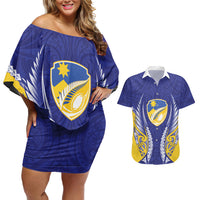 Otago 2026 Rugby Custom Couples Matching Off Shoulder Short Dress and Hawaiian Shirt NZ Maori Silver Fern