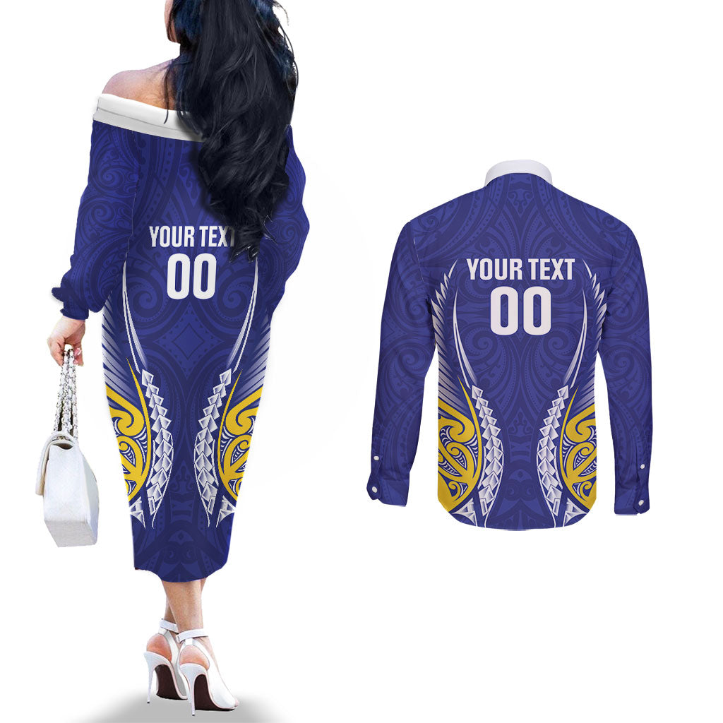 Otago 2026 Rugby Custom Couples Matching Off The Shoulder Long Sleeve Dress and Long Sleeve Button Shirt NZ Maori Silver Fern