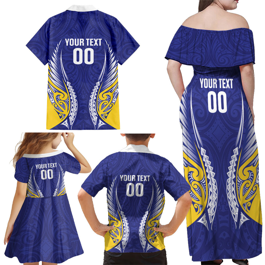 Otago 2026 Rugby Custom Family Matching Off Shoulder Maxi Dress and Hawaiian Shirt NZ Maori Silver Fern