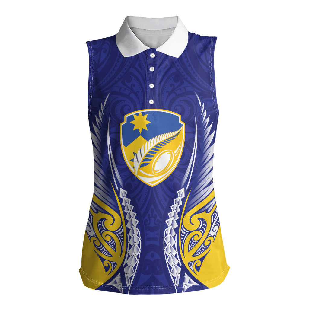 Otago 2026 Rugby Custom Women Sleeveless Polo Shirt NZ Maori Silver Fern LT14 Female Blue - Polynesian Pride