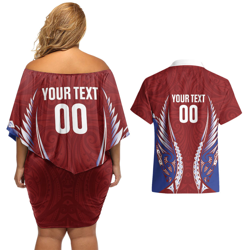Southland 2026 Rugby Custom Couples Matching Off Shoulder Short Dress and Hawaiian Shirt NZ Maori Silver Fern
