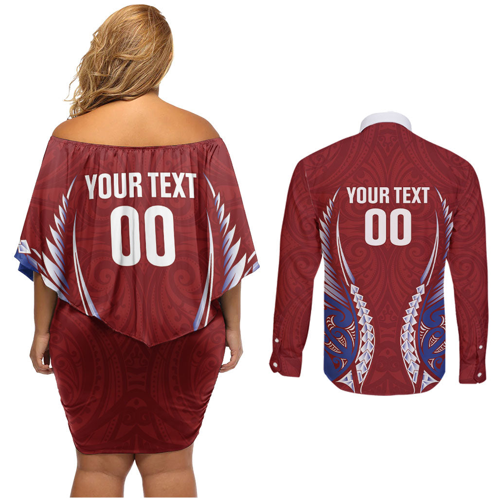 Southland 2026 Rugby Custom Couples Matching Off Shoulder Short Dress and Long Sleeve Button Shirt NZ Maori Silver Fern