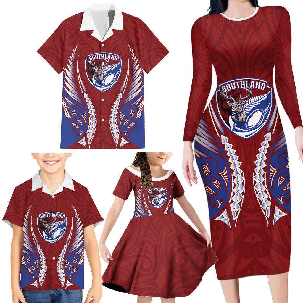 Southland 2026 Rugby Custom Family Matching Long Sleeve Bodycon Dress and Hawaiian Shirt NZ Maori Silver Fern LT14 - Polynesian Pride