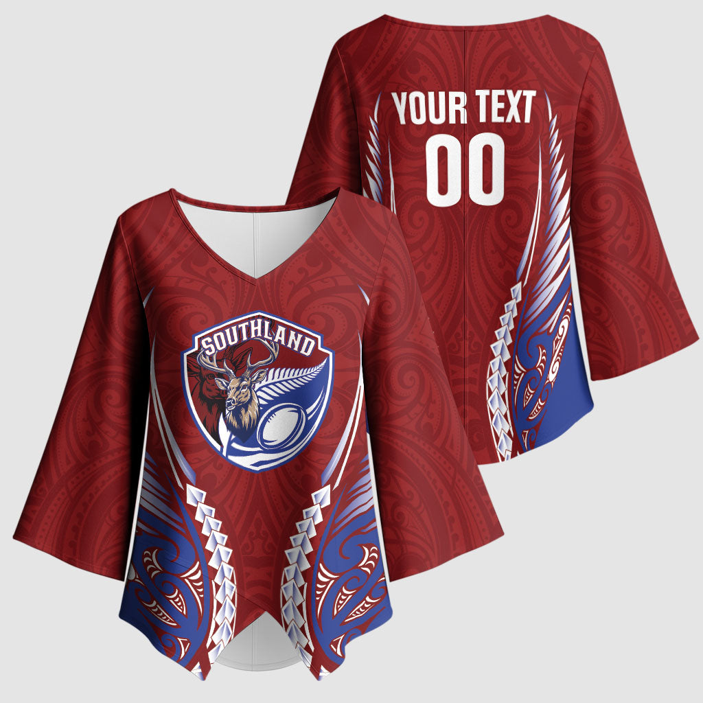 Southland 2026 Rugby Custom Kimono Sleeve Blouse NZ Maori Silver Fern