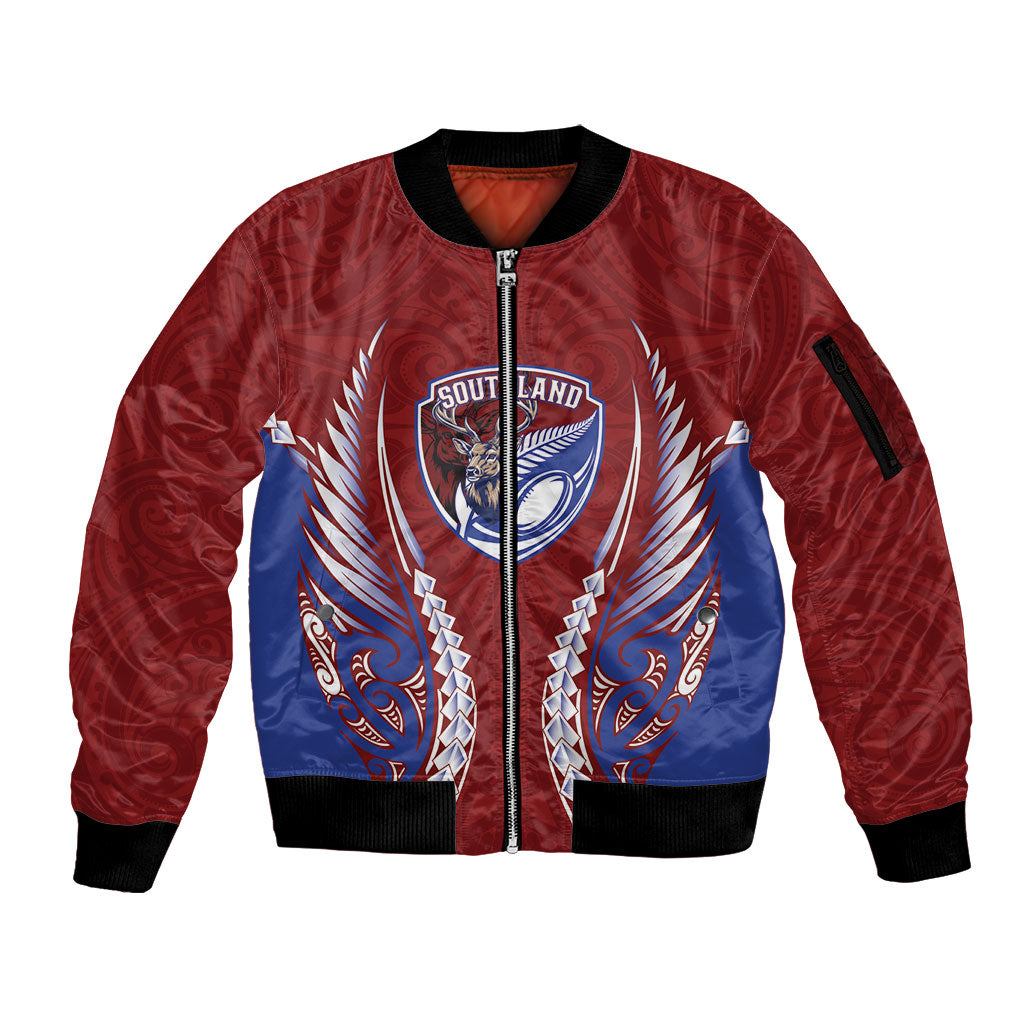 Southland 2026 Rugby Custom Sleeve Zip Bomber Jacket NZ Maori Silver Fern LT14 Unisex Maroon - Polynesian Pride