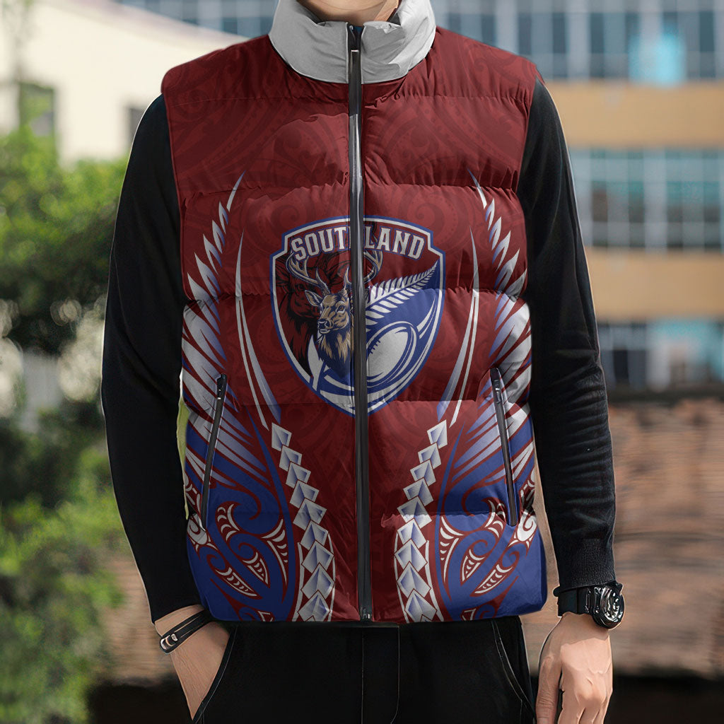 Southland 2026 Rugby Custom Sleeveless Puffer Jacket NZ Maori Silver Fern