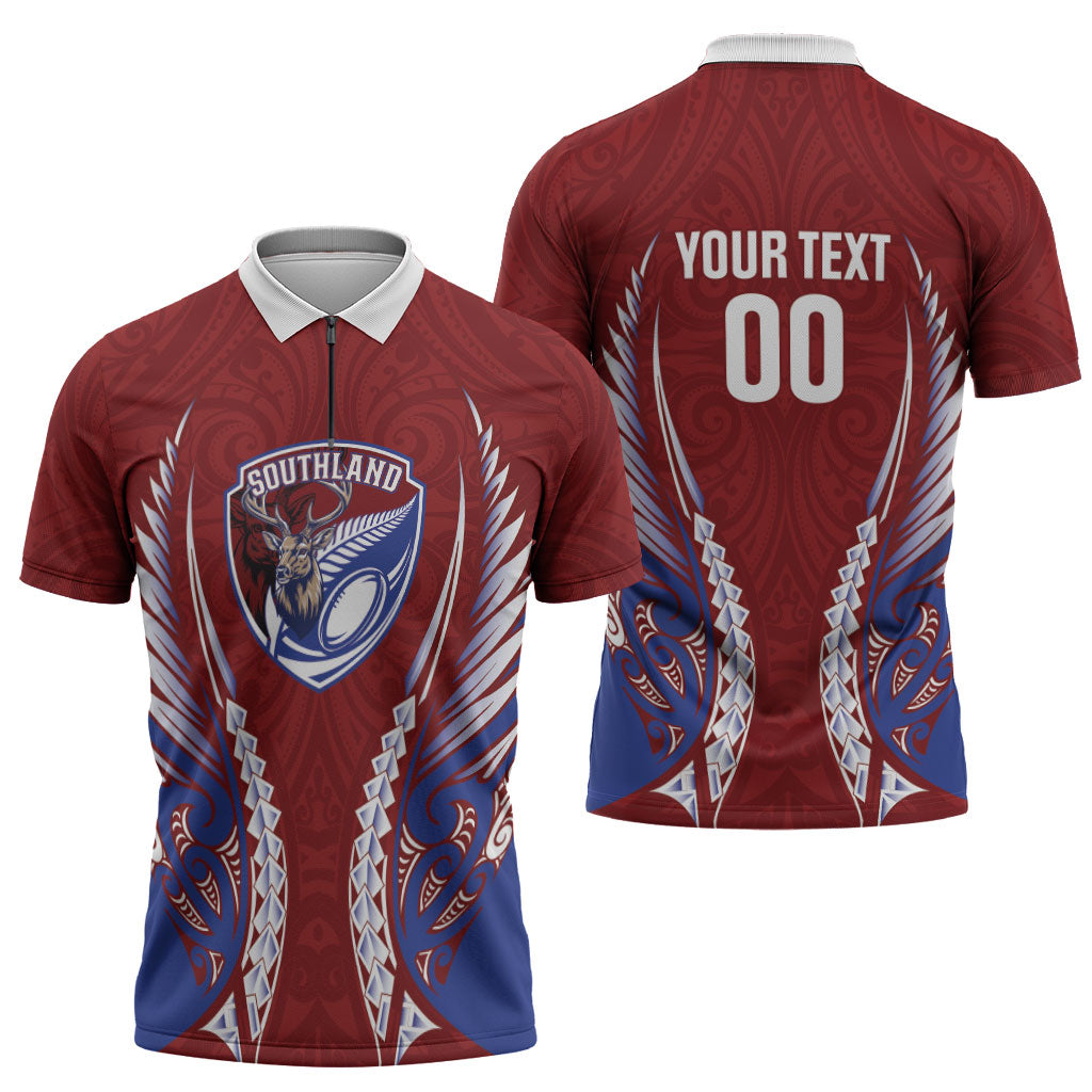 Southland 2026 Rugby Custom Zipper Polo Shirt NZ Maori Silver Fern