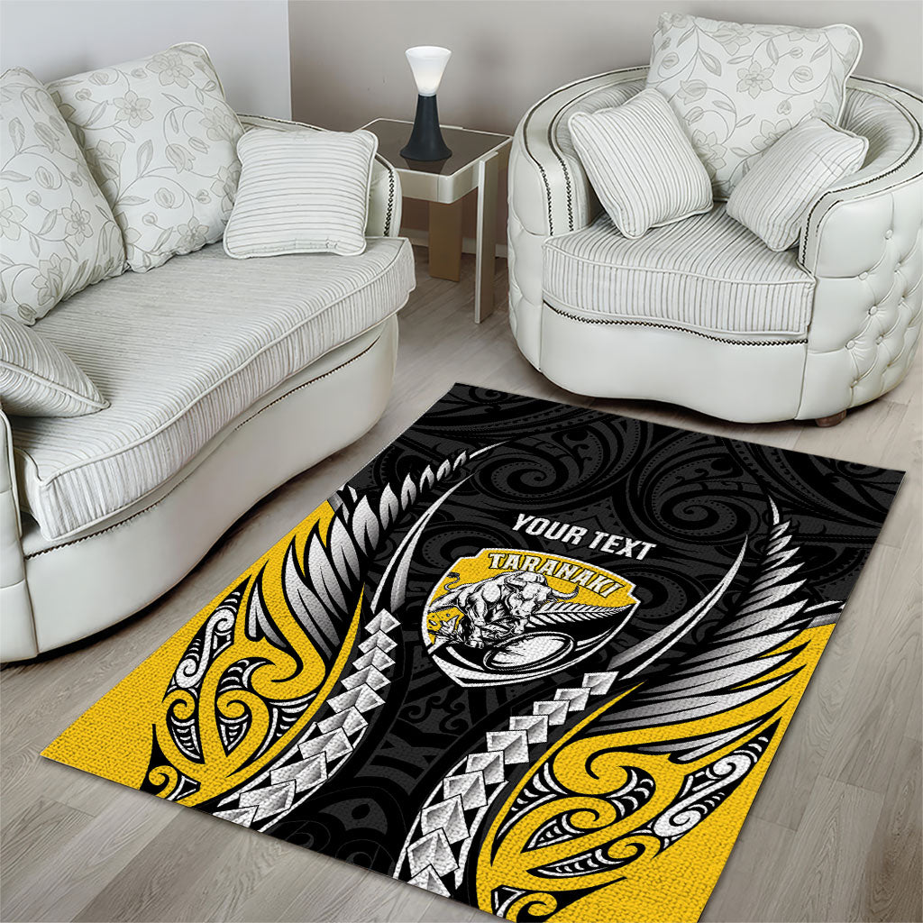 Taranaki 2026 Rugby Custom Area Rug NZ Maori Silver Fern