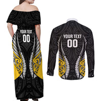 Taranaki 2026 Rugby Custom Couples Matching Off Shoulder Maxi Dress and Long Sleeve Button Shirt NZ Maori Silver Fern