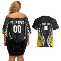 Taranaki 2026 Rugby Custom Couples Matching Off Shoulder Short Dress and Hawaiian Shirt NZ Maori Silver Fern