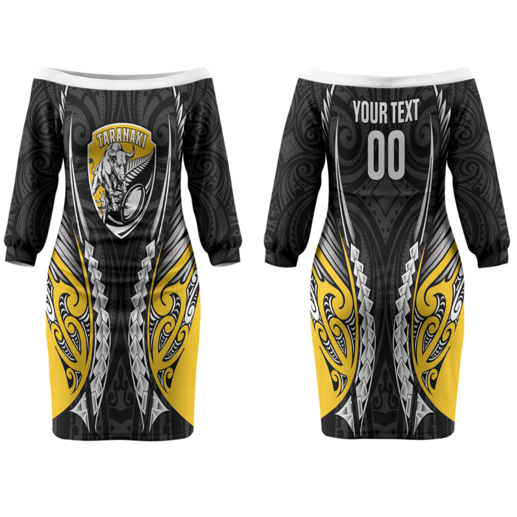 Taranaki 2026 Rugby Custom Couples Matching Off The Shoulder Long Sleeve Dress and Long Sleeve Button Shirt NZ Maori Silver Fern LT14