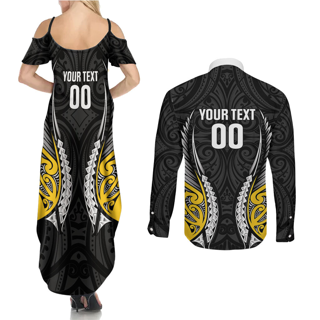 Taranaki 2026 Rugby Custom Couples Matching Summer Maxi Dress and Long Sleeve Button Shirt NZ Maori Silver Fern