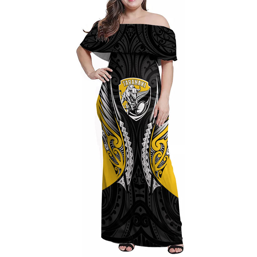 Taranaki 2026 Rugby Custom Family Matching Off Shoulder Maxi Dress and Hawaiian Shirt NZ Maori Silver Fern