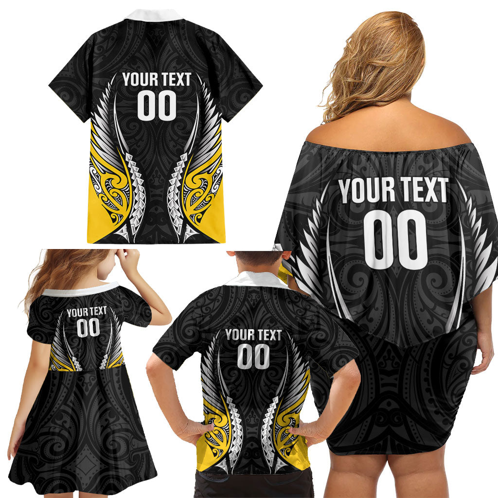 Taranaki 2026 Rugby Custom Family Matching Off Shoulder Short Dress and Hawaiian Shirt NZ Maori Silver Fern