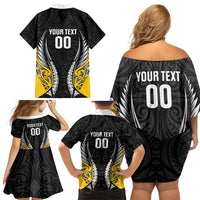 Taranaki 2026 Rugby Custom Family Matching Off Shoulder Short Dress and Hawaiian Shirt NZ Maori Silver Fern