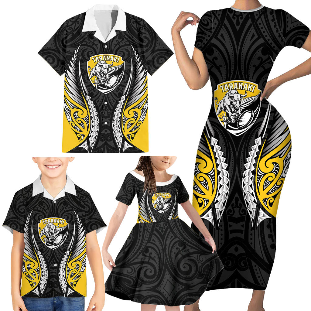 Taranaki 2026 Rugby Custom Family Matching Short Sleeve Bodycon Dress and Hawaiian Shirt NZ Maori Silver Fern LT14 - Polynesian Pride
